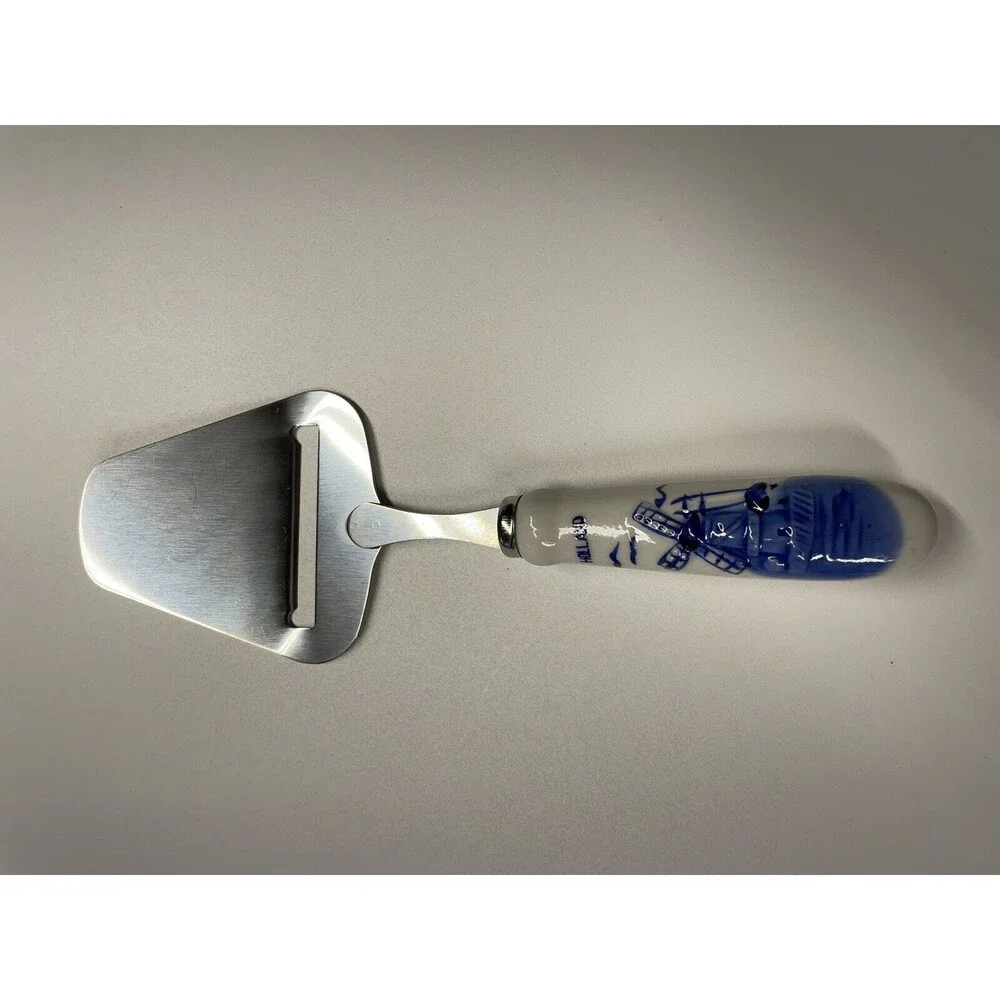 Dutch Delft Slicer Hollans Hand painted Blue White Porcelain Handle Stainless